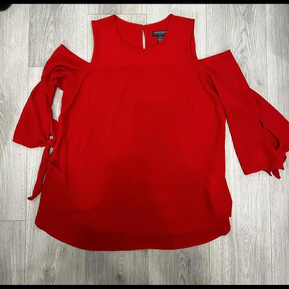 Motherhood Maternity Womens Sz L 3/4 Sleeve Red Blouse With Open Shoulder